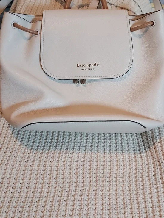 Kate Spade Rosie Sinch Pebbled Leather Medium Flap Backpack In Cream/Tan - Picture 3 of 16